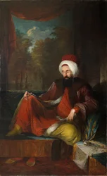 "Portrait de Yusuf Agah Efendi (1744-1824)" (Retrato de Yusuf Agah Efendi (1744-1824)) Peinture de Carl Frederik von Breda (1759-1818) 18eme siecle Óleo sobre tela Dim 240x148 cm Museu Pera, Istambul