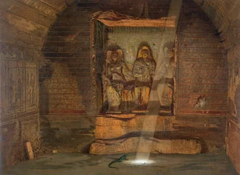 Um túmulo em El-Kab, uma das 24 ilustrações produzidas por GW Seitz, impresso c.1873