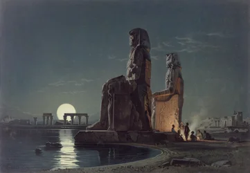 Os Colossos de Memnon, Tebas, uma das 24 ilustrações produzidas por GW Seitz, impressas em 1872