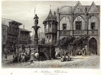 O Rathhaus, Hildesheim, gravado por JJ Crew, impresso por Cassell und Company Ltd