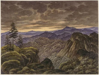 Paisagem montanhosa ao pôr do sol