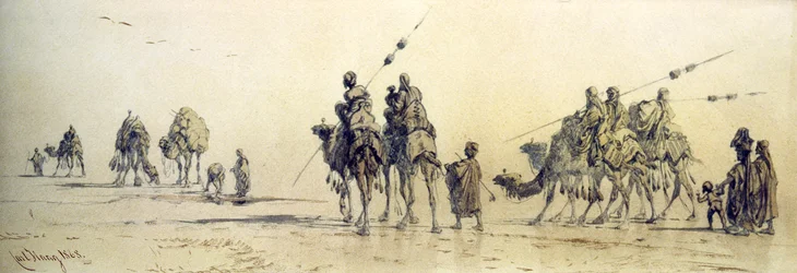 Uma Caravana de Beduínos Aproximando-se de um Poço no Deserto, 1868 (lápis e papel)