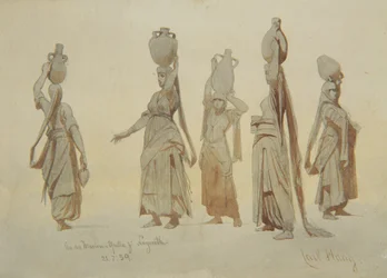 Portadores de água femininos, Nazareth, 1859 (lápis e lavar no papel)