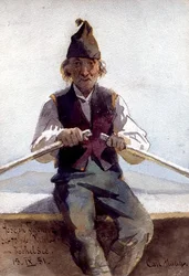 Joseph Zwenger num Barco a Remar, nas Terras Altas da Baviera