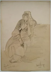 Estudo de uma senhora sentada, Nazaré, 1859 (lápis e wc lavados em papel)