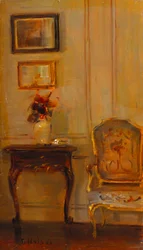 Interior de uma sala de estar (óleo no painel)