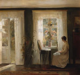 Mulher em uma janela ensolarada (óleo sobre tela)