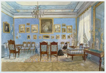 O Salão de Madame Hanska (1801-82) em São Petersburgo (wc no papel)