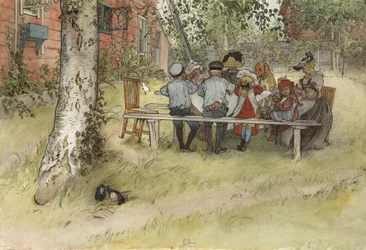 Café da manhã sob o Big Birch, da série A Home, c.1895 (wc no papel)