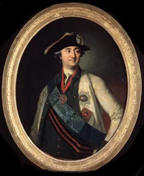 "Portrait du comte Alexei Grigorievitch Orlov (1737-1808), commandant des Forces navales russes" (Retrato do comandante-chefe da frota Conde Alexey Grigoryevich Orlov de Chesma (1737-1808)) Peinture de Carl Ludwig Johann Christineck (1732/3-17