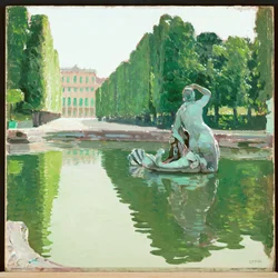 A bela fonte do parque de Schoenbrunn -1910 ... (pintura sobre tela)