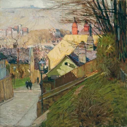 A Casa de Therese Krones em Dobling em Viena, c.1912-1914 (óleo sobre tela)