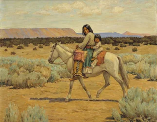 Mãe apache e filhos a cavalo