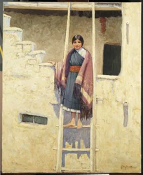 Hopi Maiden, Aldeia de Walpi (óleo sobre tela)