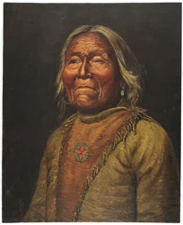 Nar-Ah-Kee Gie Etsu, Velho Apache Scout (óleo sobre tela)