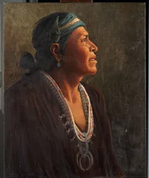 Ta-otza-begay, também chamado de Meguelito, Navajo Medicine Man (óleo sobre tela montado em painel)