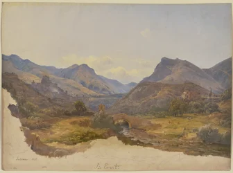 Vista de Subiaco, com uma ponte em primeiro plano