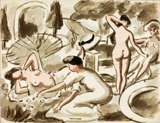 Grupo de mulheres nuas e semi-nuas