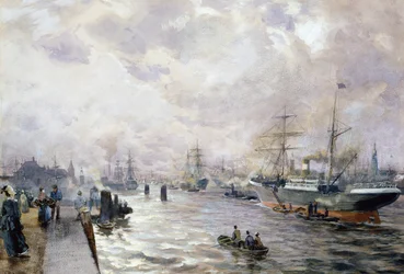 Navios à vela no porto de Hamburgo, 1889 (wc e guache sobre papel)