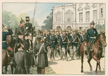 O último desfile de Frederico III, imperador alemão e rei da Prússia (1831-1888), em 1888