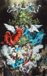 Árvore de Natal celestial. Ilustração do pintor e artista gráfico alemão Fritz Richter (1904 - 1981). Data da imagem: cerca de 1930. Arquivo Carl Sinon