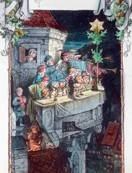 Glória a Deus no mais alto dos céus. Ilustração do pintor e artista gráfico alemão Fritz Richter (1904 - 1981). Data da imagem: cerca de 1930. Arquivo Carl Sinon