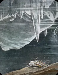 A viagem inaugural do Titanic 1912, desastre do Titanic, ilustração, o naufrágio do Titanic, história, histórico, ilustração, Carl Simon, diapositivo de vidro colorido à mão