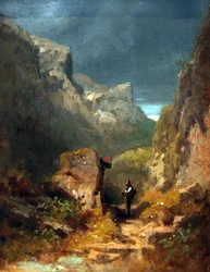Paisagem montanhosa com Marterl em uma rocha