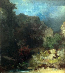 Paisagem, com, figura feminina