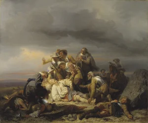 La decouverte du corps du roi Gustave II Adolphe de Suede (1594-1632) dit le Grand ou le Lion du Nord, mort a la bataille de Lutzen, le 6 novembre 1632 - Finding the Body of King Gustav II Adolf of Sweden after the Battle of Luetze, de Wahlbom, Carl (1810-