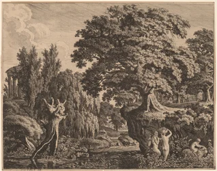 Paisagem Arcádia com uma família de sátiros