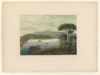 Vista do lago Patenggang Telaga Patengan (título no objeto) Atlas para trabalhar Java (título da série no objeto) Atlas de placas contendo onze vistas pitorescas, pertencentes à obra Java, sua forma, sua vegetação e construção interna (seri