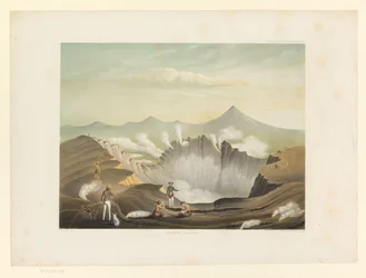 Vulcão Guntur em Java Ocidental Gunong Guntur (título no objeto) Atlas para trabalhar Java (título da série no objeto) Atlas de placas contendo onze vistas pitorescas, pertencentes à obra Java, a sua forma, a sua vegetação e construção interior (série t