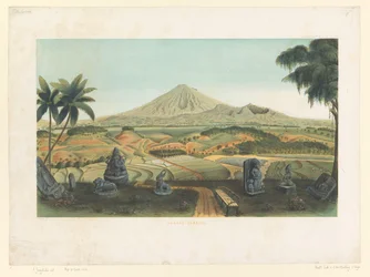 Submersão de Vulcões em Java Gunong Sumbing (título no objeto) Atlas para trabalhar Java (título da série no objeto) Atlas de placas contendo onze vistas pitorescas, pertencentes à obra Java, sua forma, sua vegetação e construção interior (título da série