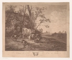 paisagem com gado Paturage Hollandois (título no objeto)