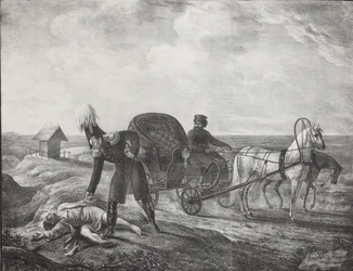 O imperador Alexandre I ajuda uma pessoa carente, 1820.