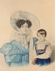 Retrato de Anna Platonovna Plautina 1808-1886 com seu filho, década de 1830.