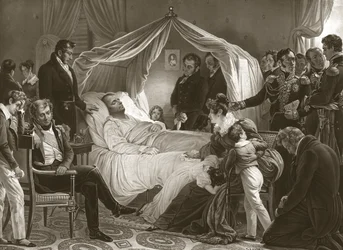 Napoleão em seu leito de morte, 5 de maio de 1821, pub. gravação.