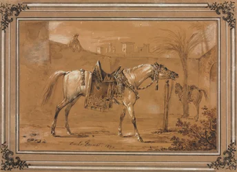 Cavalo árabe selado no pátio, 1820.