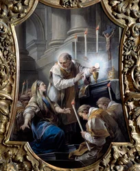 The Miracle of the Host Painting de Carle van Loo (1705-1765) Século XVIII Lyon musee des Beaux Arts