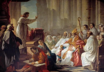 A predicação de Santo Agostinho (354-430) antes de Valere, eveque da Pintura Hippone de Carle Van Loo (1705-1765) Paris do século XVIII. Igreja de Nossa Senhora das Vitórias