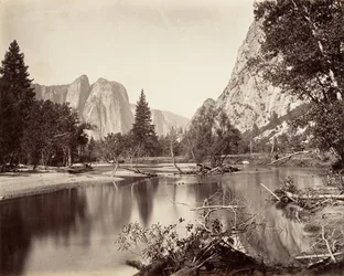 Olhando para baixo do vale de Yosemite, ca. 1872, impresso ca. 1876.
