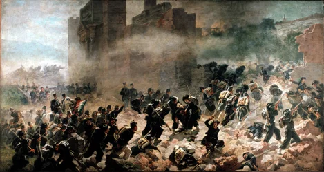 La breche de la Porta Pia, Roma (20 de Setembro de 1870) - Pintura de Carlo Ademollo (1825-1911), óleo sobre tela. Milão, Museu do Risorgimento