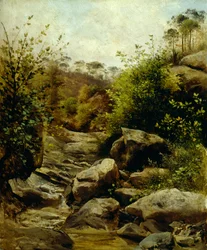 Vista do Scopeti através das rochas por Carlo Ademollo (1824-1911), óleo sobre cartão transferido para cartão, 33x28 cm
