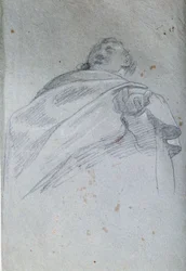 Busto do homem drapeado Desenho a tinta e lavagem por Carlo Bononi (1569-1632) Paris do século XVII. Museu do Louvre