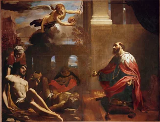 São Luís IX, rei de França, reza pelo fim da peste (pintura sobre tela)