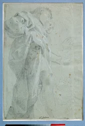 Dois homens de pé Cortinas desenhadas a tinta e lavadas por Carlo Bononi (1569-1632) Dim. 0,27 x 0,39 m Paris. Museu do Louvre