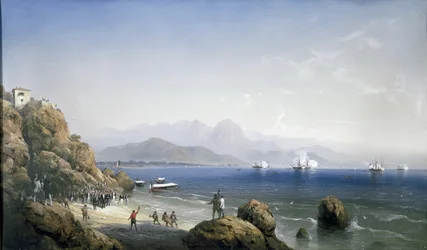 Colocação do cabo submarino em La Spezia, segunda metade do século XIX (pintura)
