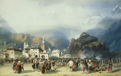 A guerra na Itália: Susa, Mont Cenis, Bivouac e tropas francesas, 1859