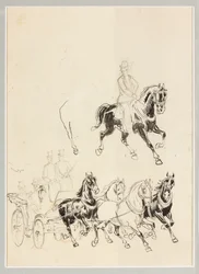 Estudo Preparatório para Carruagens e Cavalos (desenho em tinta da china e lápis sobre papel)